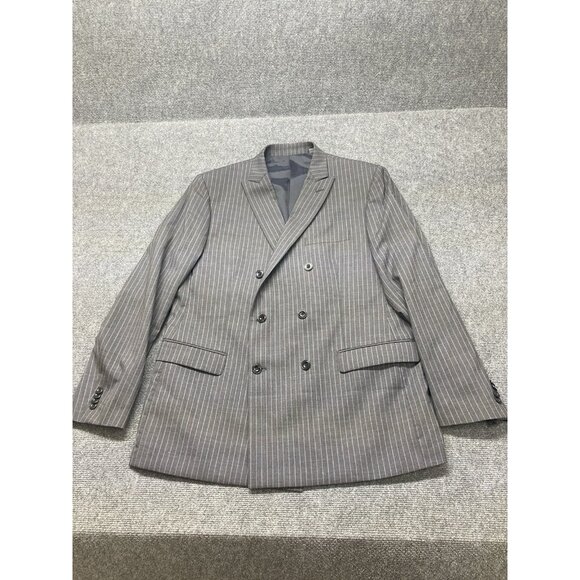Michael Kors Wool Blazer Men’s Size 44R Gray Pinstripe Double Breasted - Picture 1 of 10